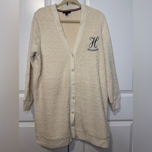 Tommy Hilfiger women sherpa cardigan sweater cream button front cozy knit size M